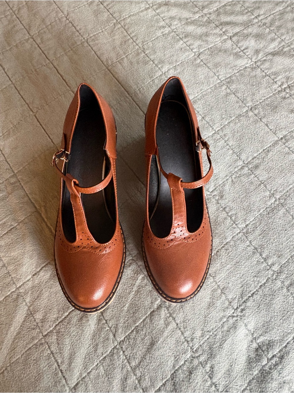 T-Strap Mary Jane Heels in Chestnut Brown